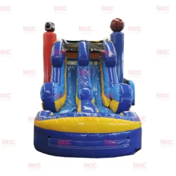 modular bt sports combo double lane inflated pool wet dry Front 1 1 Sports Combo Wet Slide