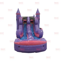 modular bt princess combo double lane inflated pool wet dry Front 3 Princess Castle Wet Slide