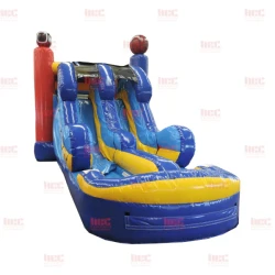 modular bt sports combo double lane inflated pool wet dry Right 1 3 Sports Combo Wet Slide